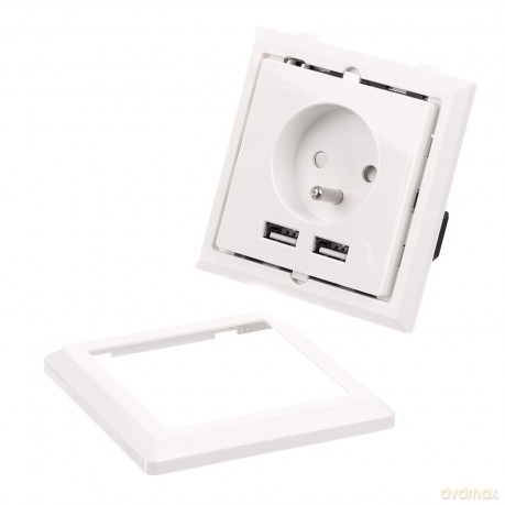 Gniazdko podtynkowe 230V pojedyncze + 2x USB 2.1A francuskie