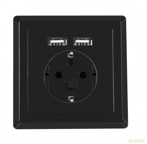 Gniazdo podtynkowe 230V pojedyncze + 2x USB 2.1A schuko czarne