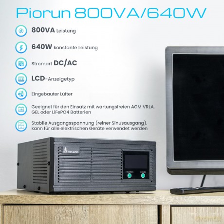 Inwerter Piorun 800VA 640W 12 VDC czysta sinusoida
