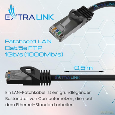 Kabel sieciowy LAN Patchcord CAT.5E FTP 0,5m foliowana skręcona para, miedziany