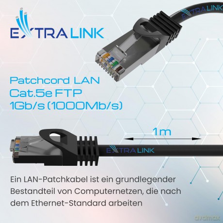 Kabel sieciowy LAN Patchcord CAT.5E FTP 1m foliowana skręcona para, miedziany
