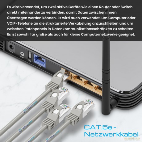 Kabel sieciowy LAN Patchcord CAT.5E UTP 5m, skręcona para, miedziany