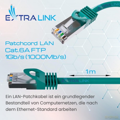Kabel sieciowy LAN Patchcord CAT.6 FTP 1m 1GBIT foliowana skręcona para, miedziany