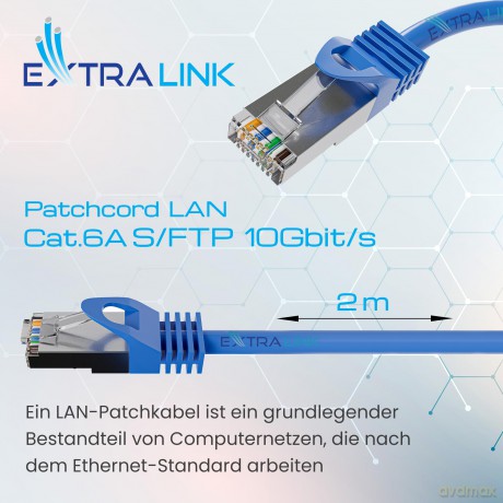 Kabel sieciowy LAN Patchcord CAT.6A S/FTP 2m 10G foliowana skręcona para, miedziany