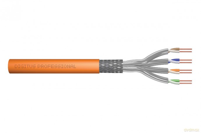 Kabel teleinformatyczny instalacyjny DIGITUS kat.7, S/FTP, Dca, drut, AWG 23/1, LSOH, 100m, pomarańczowy