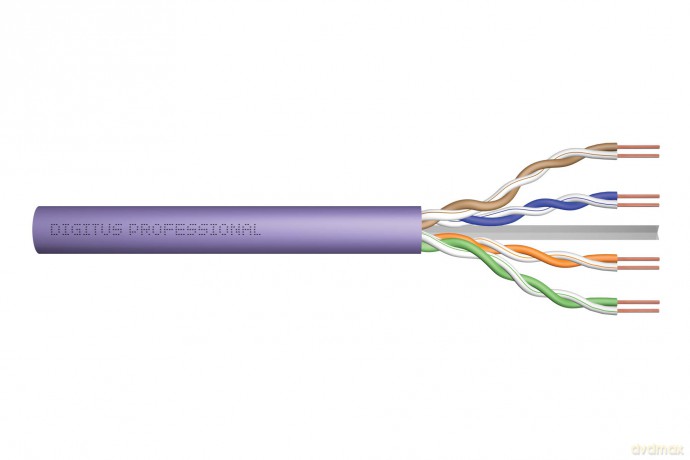 Kabel teleinformatyczny instalacyjny kat.6, U/UTP, Dca, drut, AWG 23/1, LSOH, 500m fioletowy, szpula