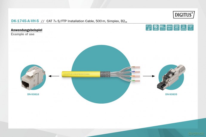 Kabel teleinformatyczny instalacyjny kat.7, S/FTP, B2ca, drut, AWG 23/1, LSOH, 500m, pomarańczowy, szpula Pomarańczowy