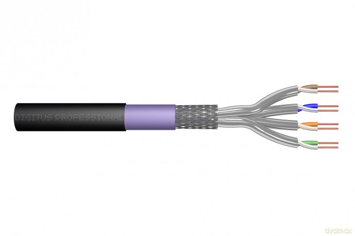 Kabel teleinformatyczny instalacyjny zewnętrzny kat.7, S/FTP, Eca, drut, AWG 23/1, PE, 1000m, czarny, szpula