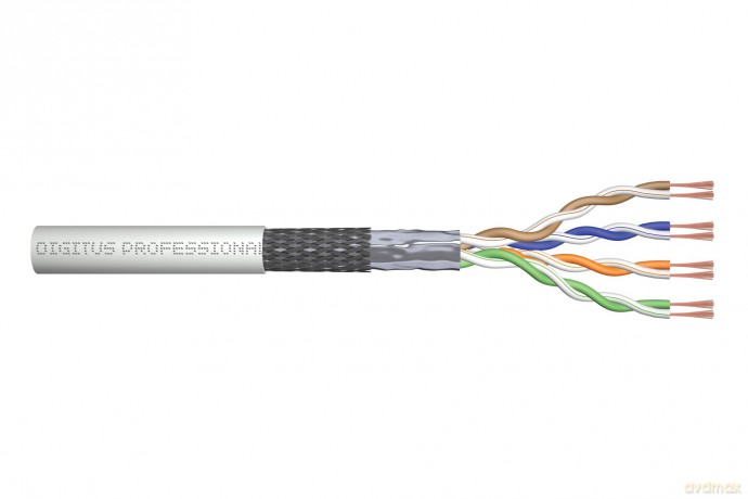 Kabel teleinformatyczny patchcordowy kat.5e, SF/UTP, linka, AWG 26/7, PVC, 100m, szary, karton