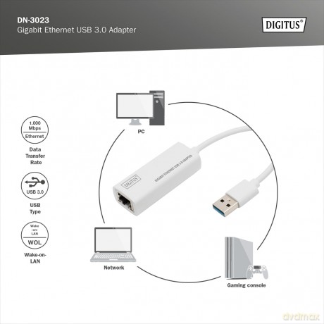 Karta sieciowa przewodowa USB 3.0 do Gigabit Ethernet 10/100/1000Mbps
