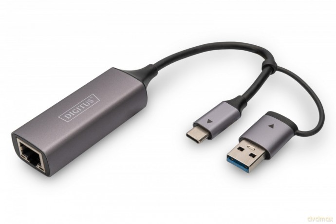 Karta sieciowa przewodowa USB 3.1 Typ C + USB A do 1x RJ45 2.5 Gigabit Ethernet 10/100/1000/2500Mbps