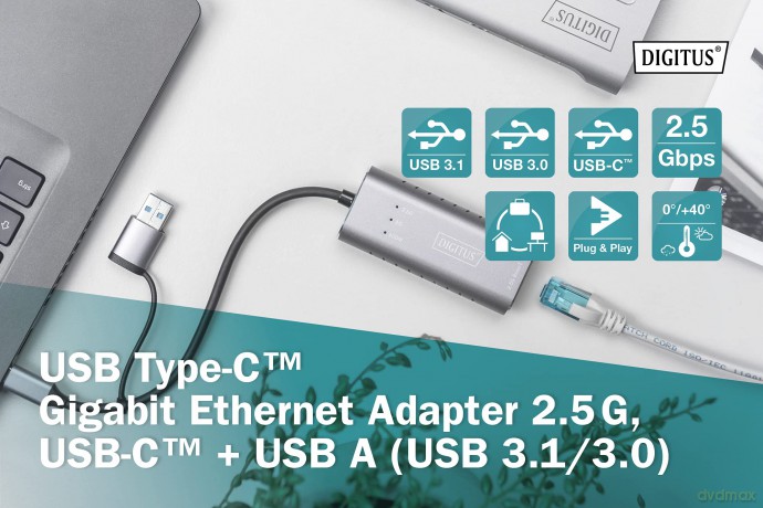 Karta sieciowa przewodowa USB 3.1 Typ C + USB A do 1x RJ45 2.5 Gigabit Ethernet 10/100/1000/2500Mbps