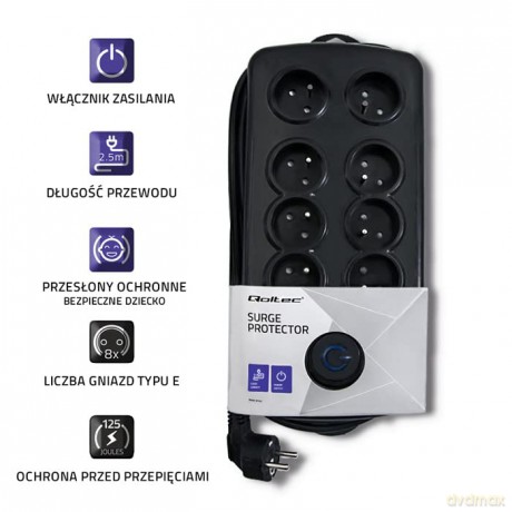 Listwa antyprzepięciowa Quick Switch, 8 gniazd, 2,5m