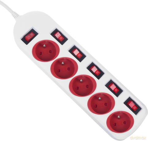 Listwa zasilajaca 5 gniazd z włącznikami MCE204 R/W Biało-czerwona