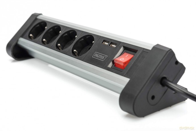 Listwa zasilająca biurowa 45° 4 gniazdowa, 2x USB (5V/2A) z możliwością obrotu o 290° aluminiowa HQ