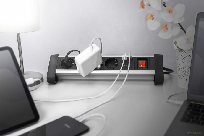 Listwa zasilająca biurowa 45° 4 gniazdowa, 2x USB (5V/2A) z możliwością obrotu o 290° aluminiowa HQ