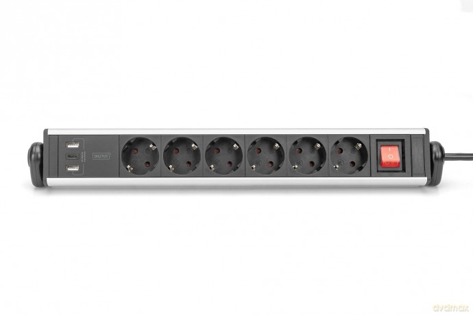 Listwa zasilająca biurowa 45° 6 gniazd, 2xUSB-A 1xUSB-C (5V/3,4A) możliwość obrotu o 180°, aluminiowa, z zaciskiem na blat