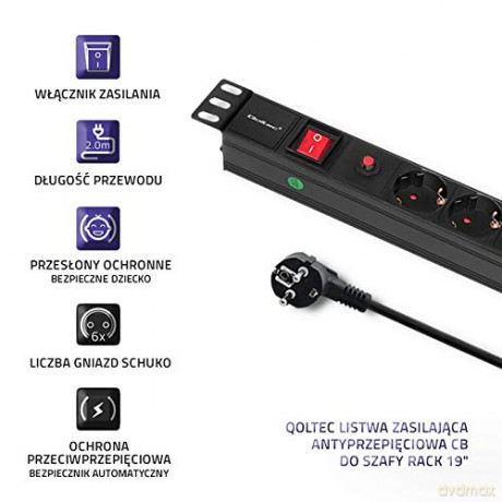 Listwa zasilająca CB do szafy RACK | 19cali | 1U | 16A | PDU | 6xSCHUKO | 2m