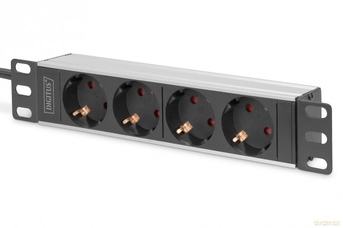 Listwa zasilająca do szaf 10" RACK 4xSchuko, 2m 1xUnischuko, 16A, aluminiowa