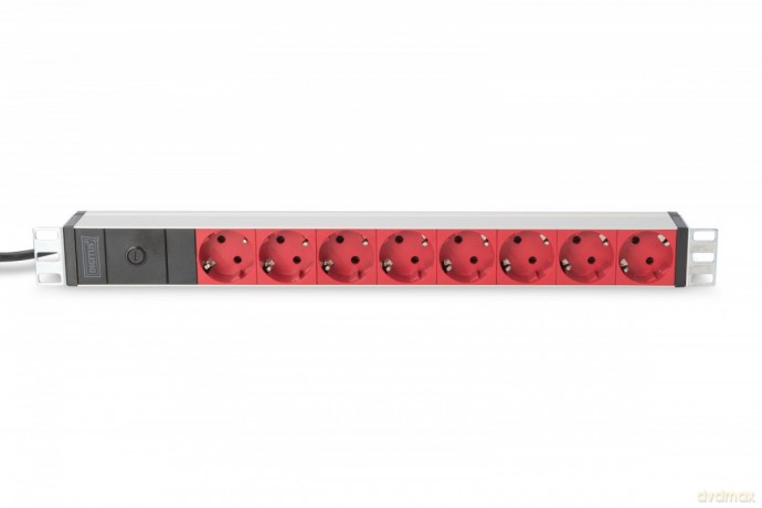 Listwa zasilająca PDU 19 cali Rack, 8x czerwone gniazdo schuko, 2.0m, 1x wtyk C14, 10A Aluminiowa