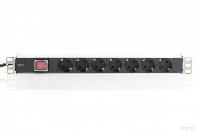 Listwa zasilająca PDU 19" RACK 7xSchuko, 2m 1xSchuko, 16A, wł./wył., aluminiowa