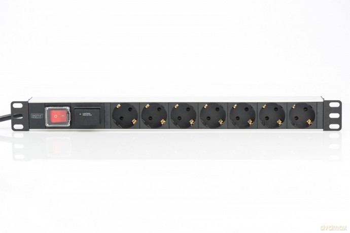 Listwa zasilająca PDU 19" RACK 7xSchuko, 2m 1xSchuko, 16A, wł./wył., zab.przepięciowe, aluminiowa