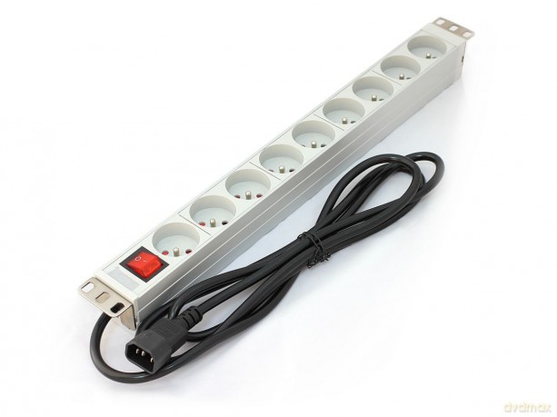 Listwa zasilająca PDU 19" RACK 9xTyp E, 2m 1xC14, 10A, wł./wył., aluminiowa