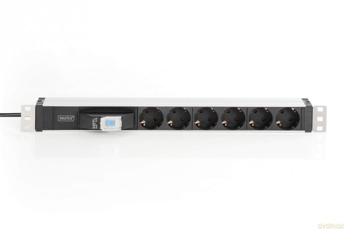 Listwa zasilająca PDU 19" Rack, 6x gniazdo schuko, 2.0m, 1x wtyk unischuko, 16A, wyłącznik nadprądowy, Profil aluminiowy
