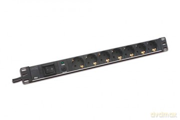 Listwa zasilająca PDU 19" Rack, 7x gniazdo schuko, 2.0m, 1x wtyk unischuko, 16A, wł./wył., zabezpieczenie przeciążeniowe, profil aluminiowy