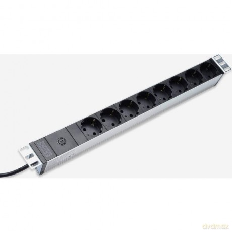 Listwa zasilająca PDU 19" Rack, 8x gniazdo schuko, 2.0m, 1x wtyk C14, 10A Aluminiowa