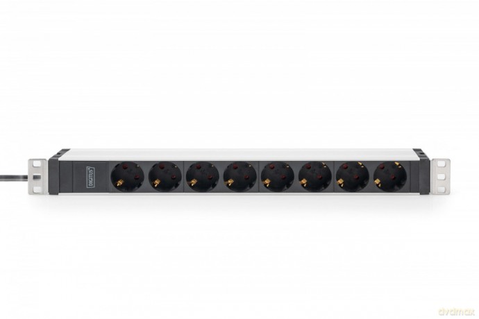 Listwa zasilająca PDU 19" Rack, 8x gniazdo ze stykami ochronnymi unischuko 16A/230V, 1x wtyczka IEC C20, 16A, przewód zasilający 2 m, Aluminiowa