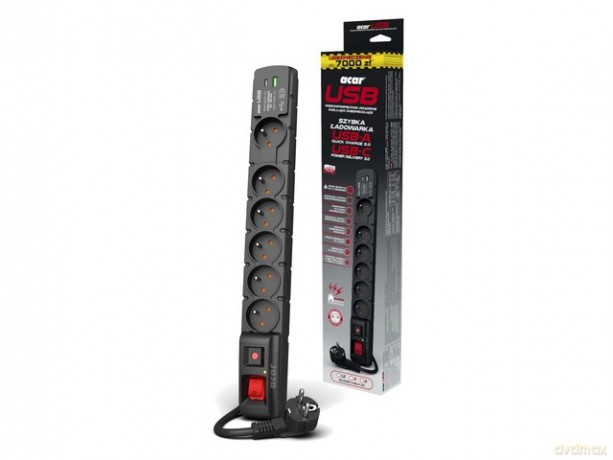 Listwa zasilająca S6 USB A+C 3M 6X 230V PD3.0 QC Czarna