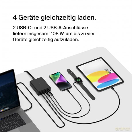 Ładowarka 108W 4-porty GaN 2xUSB- A 2xUSB-C czarna