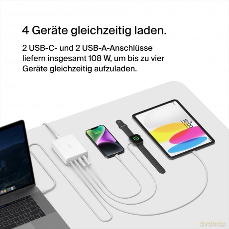 Ładowarka 108W 4-porty GaN 2xUSB-A 2xUSB-C