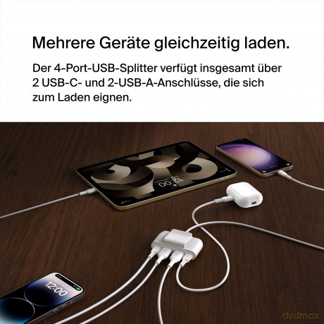 Ładowarka 4-portowa 2xUSB-C, 2xUSB-A 30W, biała