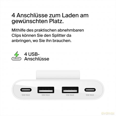 Ładowarka 4-portowa 2xUSB-C, 2xUSB-A 30W, biała