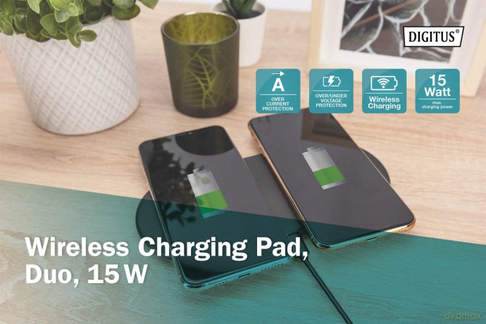 Ładowarka bezprzewodowa indukcyjna 15W Qi Duo-Power 1m USB-C Czarna