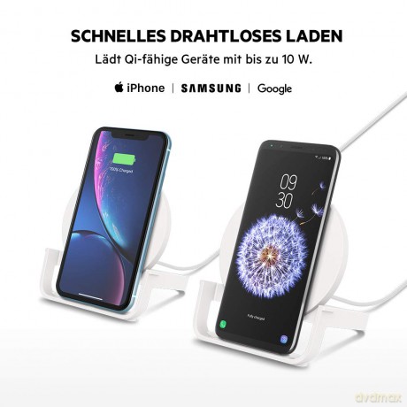 Ładowarka bezprzewodowa, stojąca 10W + zasilacz QC 3.0, biała