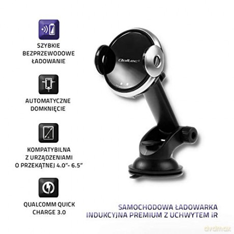 Ładowarka indukcyjna samochodowa z uchwytem iR | 15W | QC3.0 | USB typ C