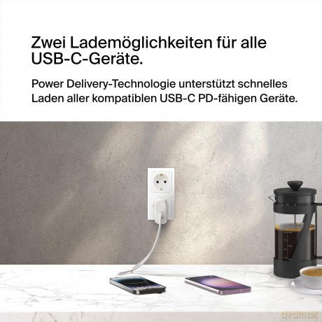 Ładowarka podwójna 30W USB-C, Power Delivery 60W biała