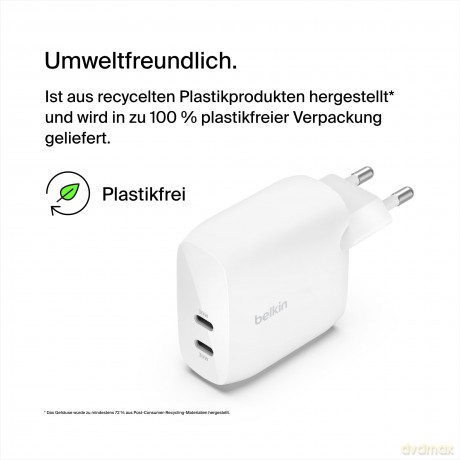 Ładowarka podwójna 30W USB-C, Power Delivery 60W biała