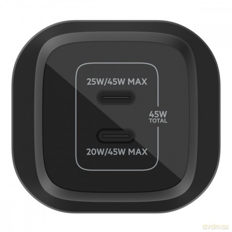 Ładowarka podwójna ścienna 45W USB-C GAN z PPS czarna