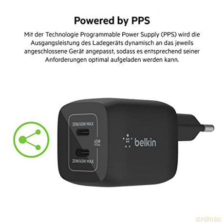 Ładowarka podwójna ścienna 45W USB-C GAN z PPS czarna