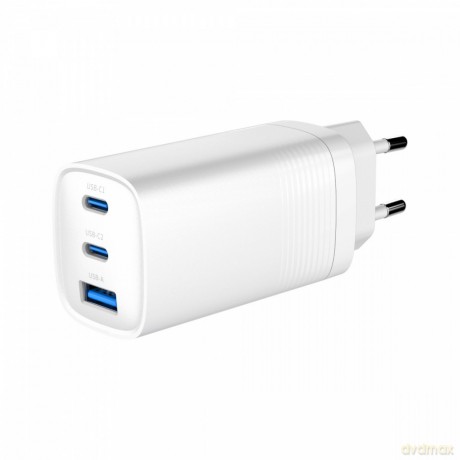 Ładowarka PowerDelivery 1xA 2xC GaN 65W Biała