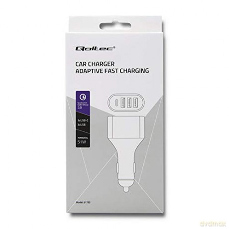 Ładowarka samochodowa 12-24V | 51W | 3A | 1xUSB-C+USB QC 3.0 | 2xUSB Smart