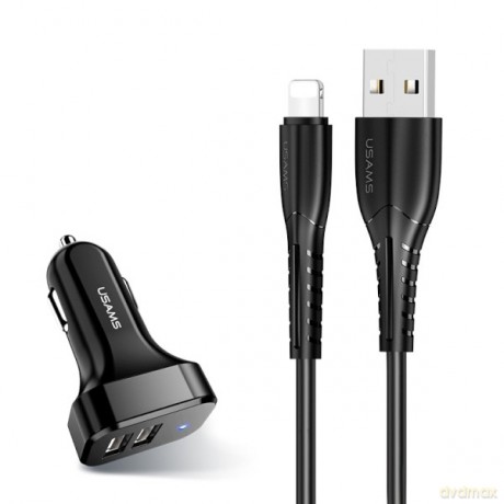 Ładowarka samochodowa 2xUSB C13 2.1 A lightning czarny NTU35LC13TZ