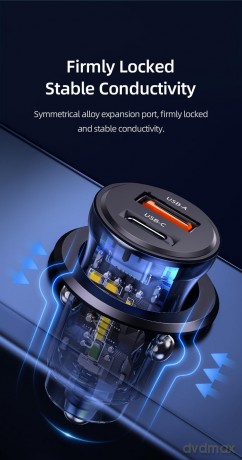 Ładowarka samochodowa 30W 1xUSB + 1xUSB-C Fast Charge