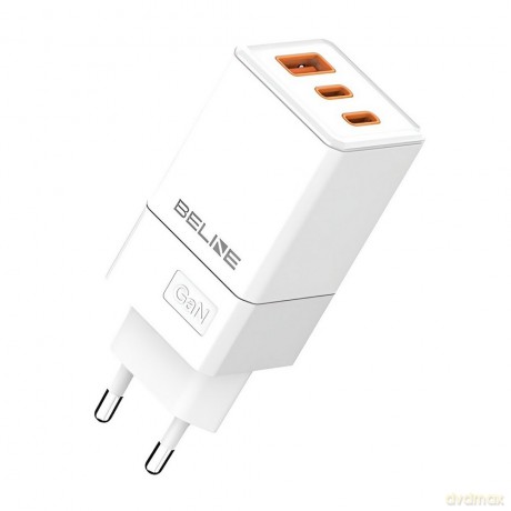 Ładowarka siciowa 65W GaN 2xUSB-C+USB-A bez kabla Biała