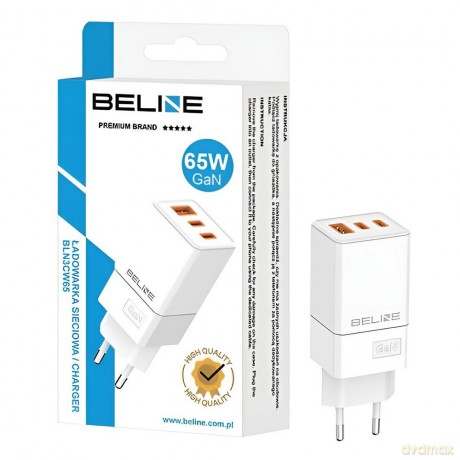 Ładowarka siciowa 65W GaN 2xUSB-C+USB-A bez kabla Biała