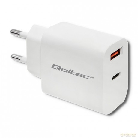 Ładowarka sieciowa | 18W | 5-12V | 1.5-3A | USB typ C PD | USB QC 3.0 | Biała